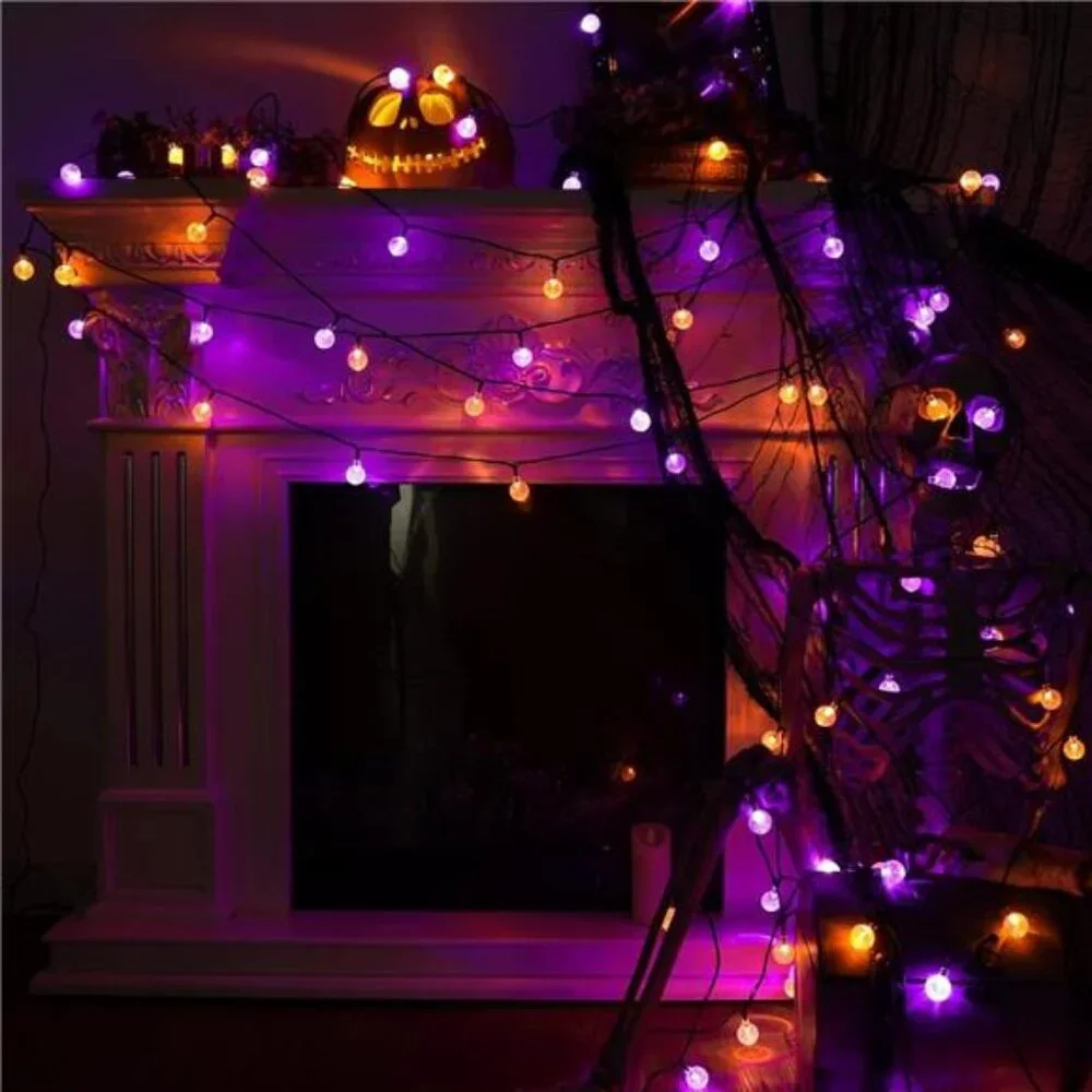 Orange Purple Solar Halloween Lights 72FT 100 LED Halloween Globe Lights 8 Modes